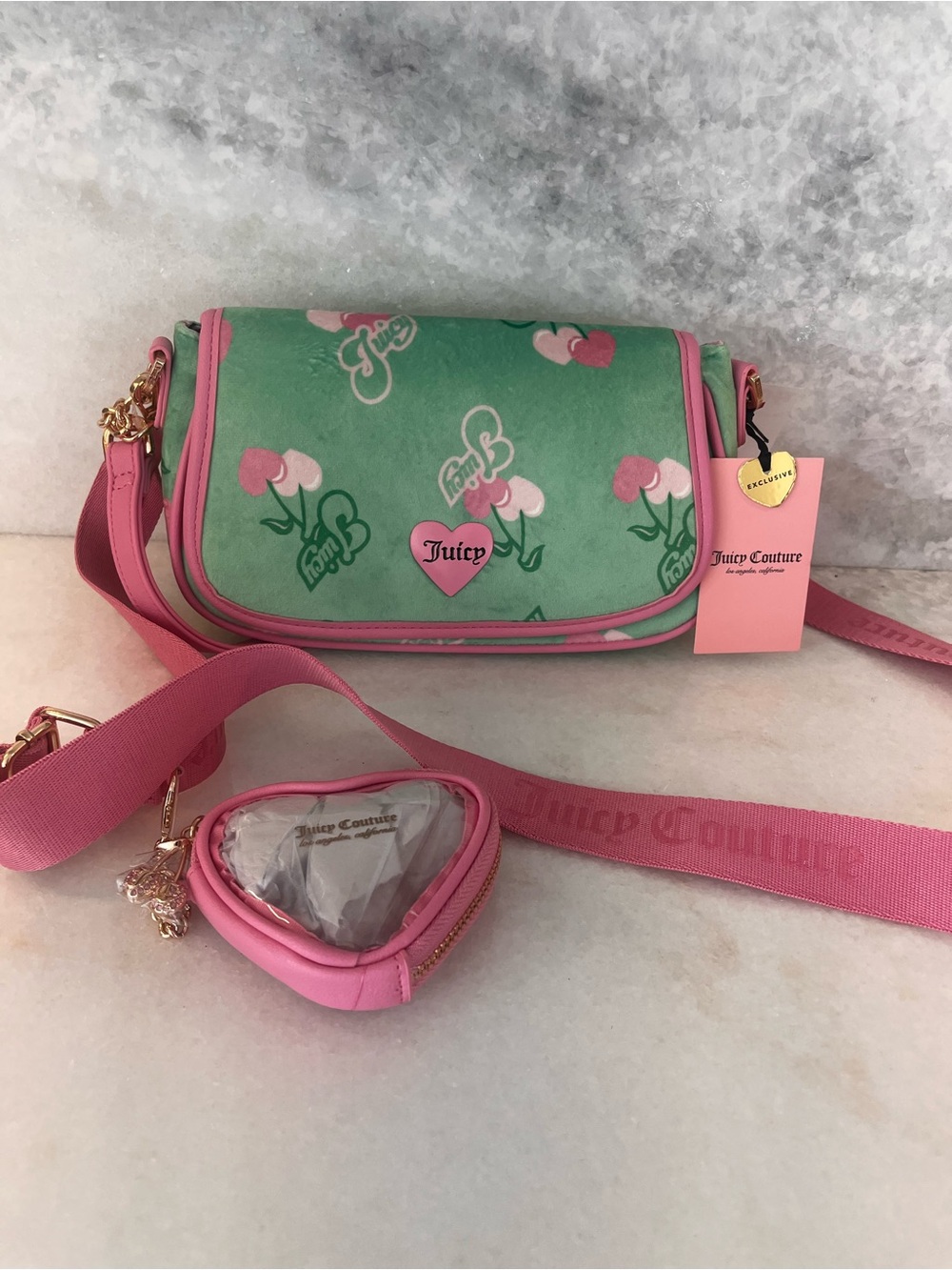 Juicy Couture Green & Pink Retro Cherry Crossbody Bag- BNWT- Authentic